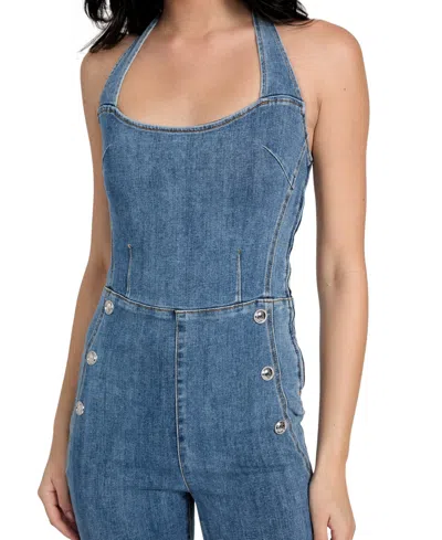 Guess Blair Denim Halter Jumpsuit In Blue