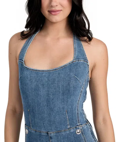 Guess Blair Denim Halter Jumpsuit In Blue
