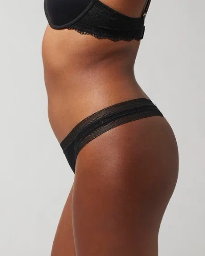 Soma Women's  Thong Panty With Stretch Lace In Gray Size Xl