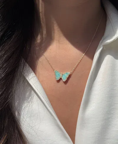 Kamaria Butterfly Necklace With Lab-grown Opal In 14k Gold Plated Sterling Silver