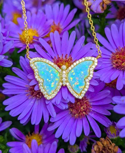 Kamaria Butterfly Necklace With Lab-grown Opal In 14k Gold Plated Sterling Silver