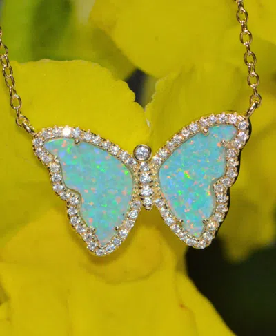 Kamaria Butterfly Necklace With Lab-grown Opal In 14k Gold Plated Sterling Silver