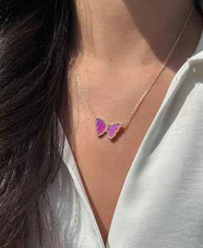Kamaria Butterfly Necklace With Lab-grown Opal In 14k Gold Plated Sterling Silver