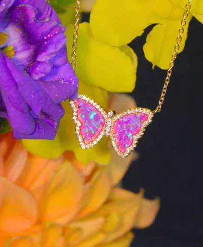 Kamaria Butterfly Necklace With Lab-grown Opal In 14k Gold Plated Sterling Silver
