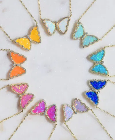 Kamaria Butterfly Necklace With Lab-grown Opal In 14k Gold Plated Sterling Silver