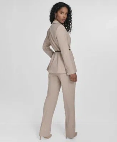 Calvin Klein Womens Pinstripe Jacket With Belt Draped Top Pinstriped Pants
