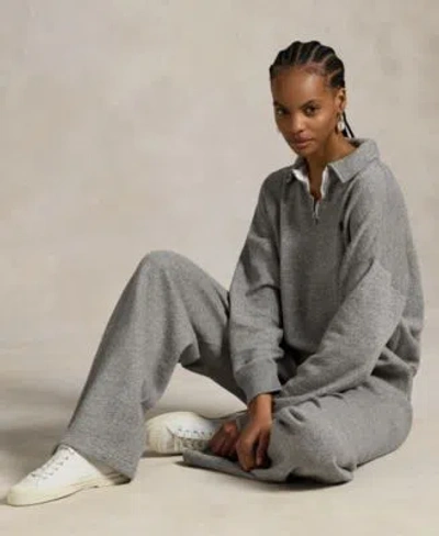 Polo Ralph Lauren Womens Lightweight Fleece Quarter Zip Sweatshirt Wide Leg Sweatpants In Gray
