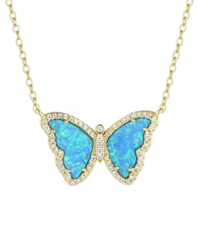 Kamaria Butterfly Necklace With Lab-grown Opal In 14k Gold Plated Sterling Silver