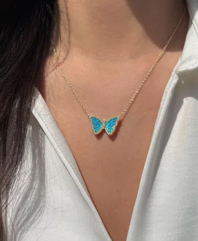 Kamaria Butterfly Necklace With Lab-grown Opal In 14k Gold Plated Sterling Silver