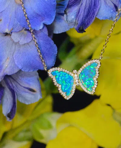 Kamaria Butterfly Necklace With Lab-grown Opal In 14k Gold Plated Sterling Silver