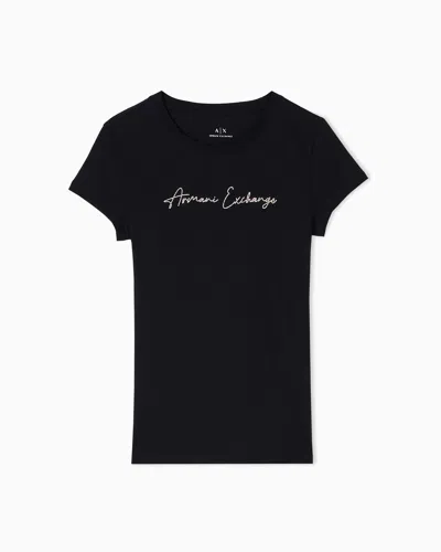 Armani Exchange Slim Fit T-shirt With Glitter Logo In Black
