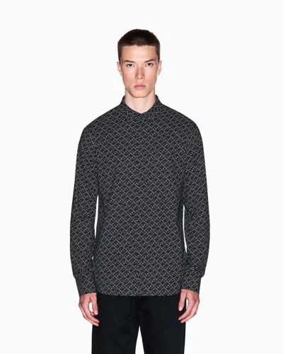 Armani Exchange Slim Fit Stretch Cotton Shirt In Gray