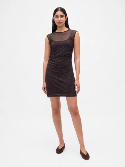Gap Mesh Mini Dress In Brown