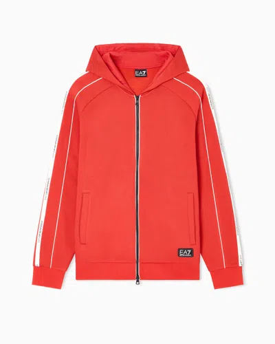Ea7 Logo Series Cotton-blend Hooded Zip-up Sweatshirt