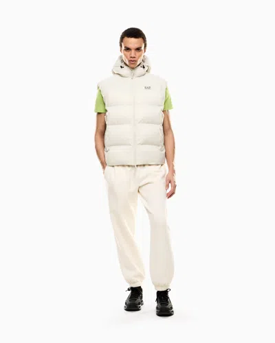 Ea7 Padded, Hooded Gilet Made Of Technical Fabric In White