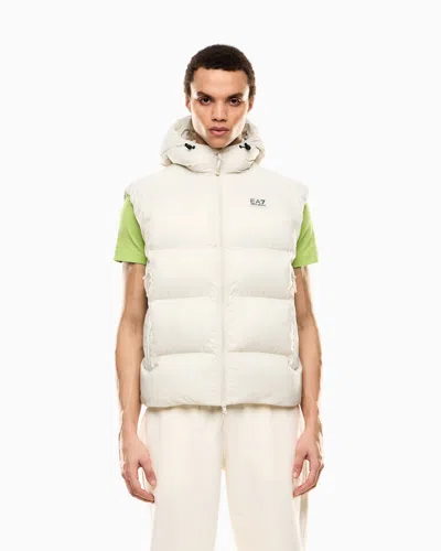 Ea7 Padded, Hooded Gilet Made Of Technical Fabric In White