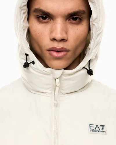 Ea7 Padded, Hooded Gilet Made Of Technical Fabric In White
