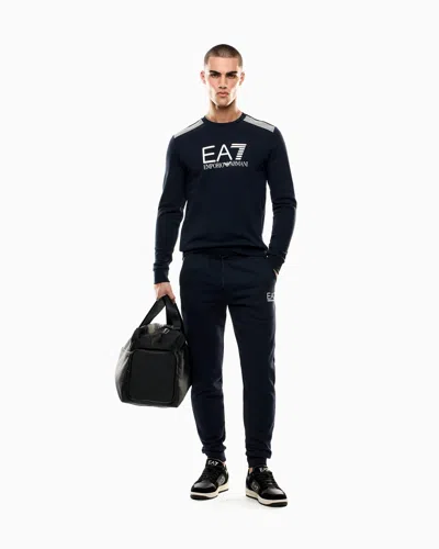 Ea7 Asv 7 Lines Crew-neck Sweatshirt In A Cotton Blend In Blue