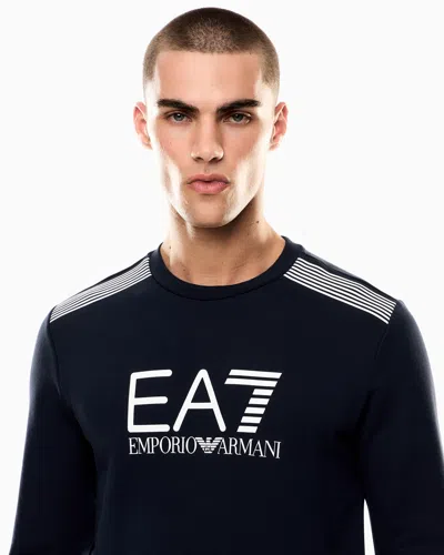 Ea7 Asv 7 Lines Crew-neck Sweatshirt In A Cotton Blend In Blue