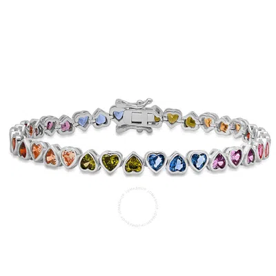 Kylie Harper Sterling Silver Bezel-set Multi Color Heart Cz Tennis Bracelet
