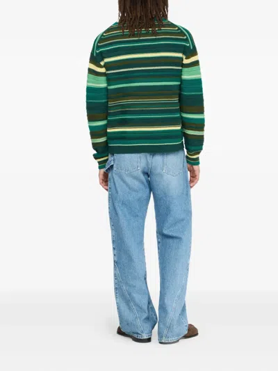Jw Anderson Stripe Extrafine Merino Wool Sweater In Green