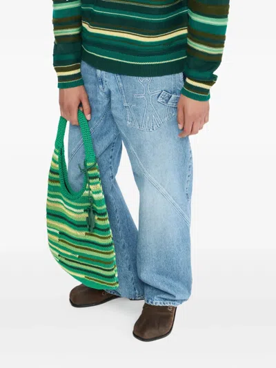 Jw Anderson Stripe Extrafine Merino Wool Sweater In Green