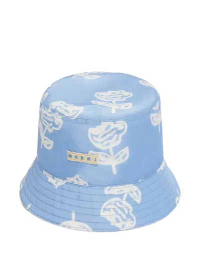 Marni Floral-print Bucket Hat In Blue