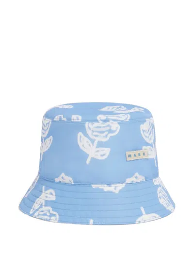 Marni Floral-print Bucket Hat In Blue