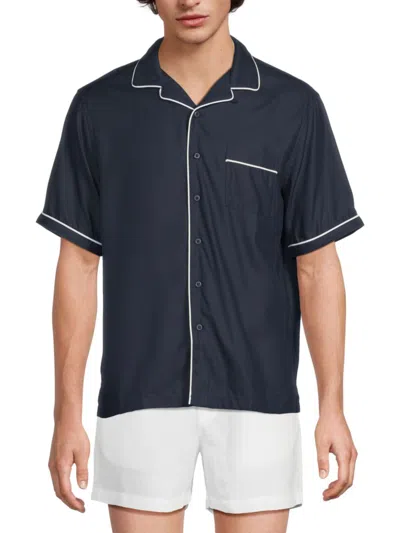 Onia Men's Piped Tencel Camp Shirt In Blue