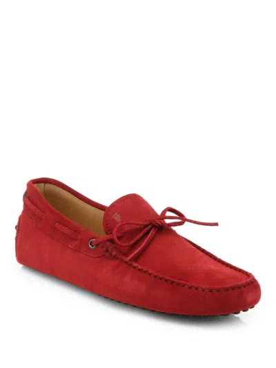 Tod's Suede Driving Shoes In Red