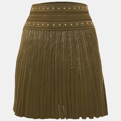 Pre-owned Roberto Cavalli Green Wool Blend Pleated Mini Skirt S