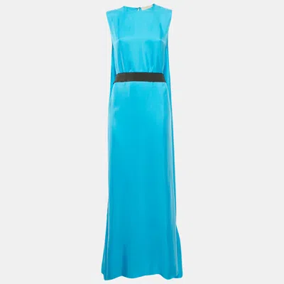 Pre-owned Roksanda Ilincic Sky Blue Sateen Sleeveless Belted Ruffle Hem Maxi Dress L