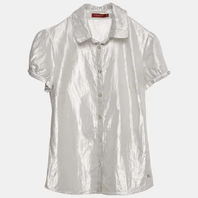 Pre-owned Burberry Silver Lamé Button Front Shirt Xs
