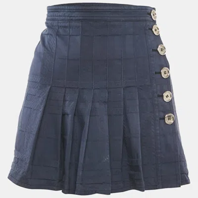 Pre-owned Burberry Navy Blue Jacquard Pleated Mini Wrap Skirt M