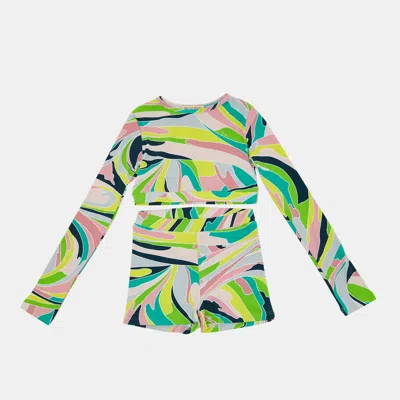 Pre-owned Pucci Kids Multicolor Iride Print Knit Shorts & Top Set Size 12 Yrs