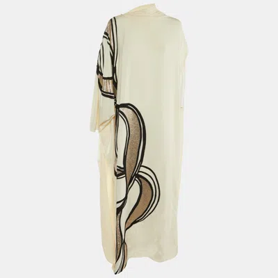 Pre-owned Fendi X Antonio Lopez Ivory Silk Cady Cape Maxi Dress M In White