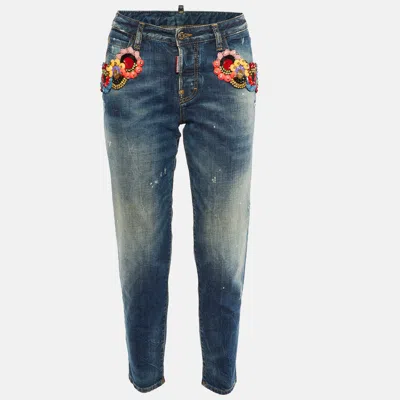 Pre-owned Dsquared2 Blue Denim Embellished Hockney Jeans S/waist 32"