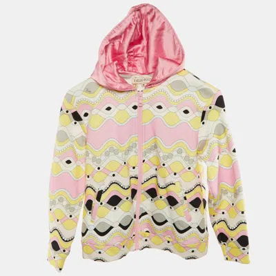 Pre-owned Pucci Kids Pink Printed Cotton Hooded Jacket Size 10 Yrs