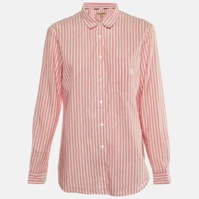 Pre-owned Burberry Pink Striped Cotton & Linen Shirt L