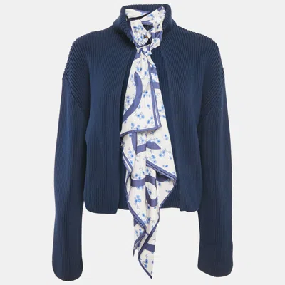 Pre-owned Loewe Navy Blue Cotton Rib Knit & Tie Detail Open Back Sweater S