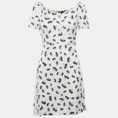 Pre-owned Maje White Patterned Crepe Printed Smocked Mini Dress S