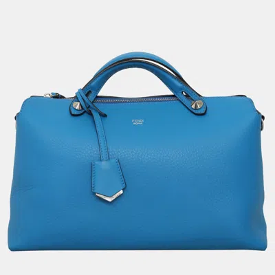 Pre-owned Fendi Grained Calfskin Leather Large By The Way Bag In Blue