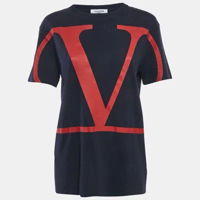 Pre-owned Valentino Navy Blue Vlogo Cotton T-shirt S