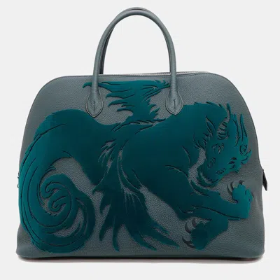 Pre-owned Hermes Bolide 1923 Chimeres Dragon Vert Shipley Togo Leather Velvet Size 45