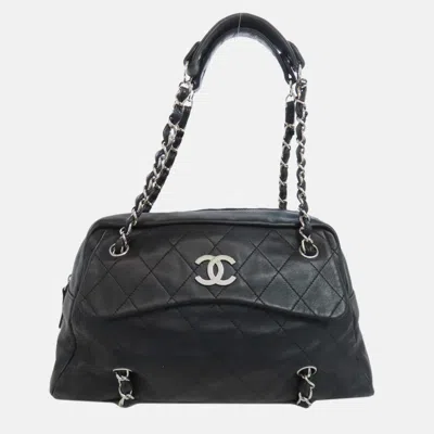 Pre-owned Chanel Coco Mark Matelasse Tote Bag Lamb In Black