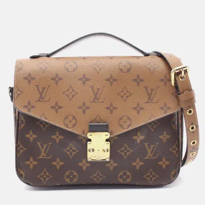 Pre-owned Louis Vuitton Metis Mm Pochette Handbag Coated Canvas Leather Monogram Reverse Brown Black