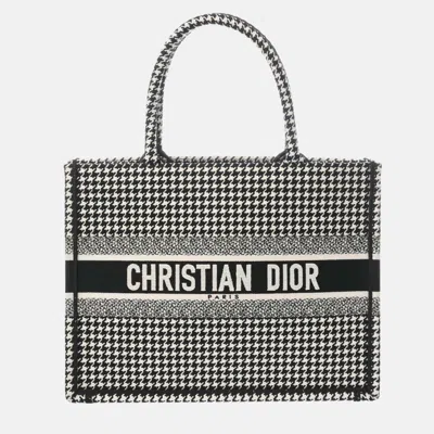 Pre-owned Dior Christian  Book Tote Medium Houndstooth Black/white Canvas Handbag