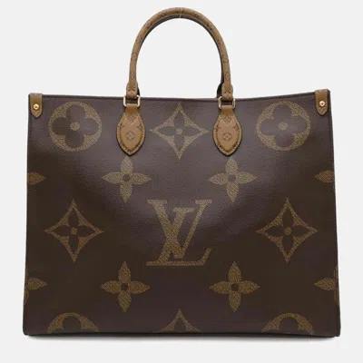 Pre-owned Louis Vuitton Tote Bag Monogram Reverse Giant On-the-go Gm In Brown