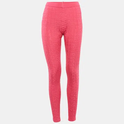 Pre-owned Givenchy Pink Monogram Jacquard Knit Leggings Xs