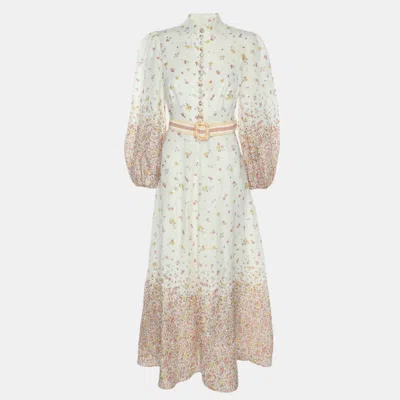 Pre-owned Zimmermann White Floral Printed Linen Carnaby Long Dress S